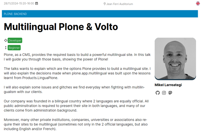 Multilingual Plone Volto talk Mikel Larreategi Ploneconf 2024